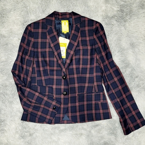 QMack 2pc Navy/Black/Red Plaid Blazer w/Matching Mini Pleated Skirt, Small - Picture 4 of 8